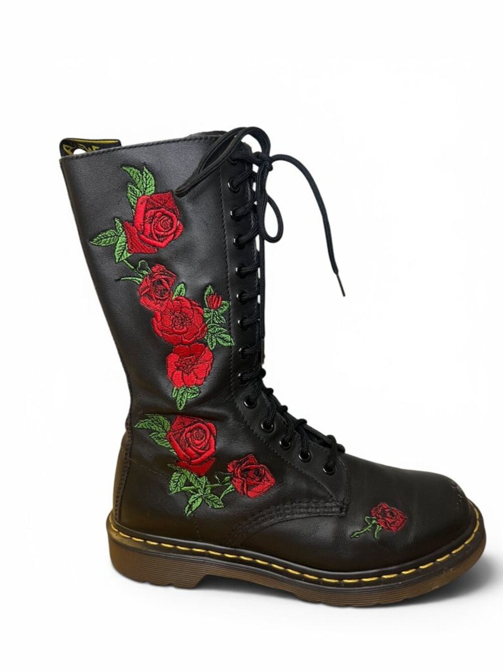 Dr. Martens 1914 Vonda Leather Mid Calf Black 14-Eye Lace-Up Boots Size 8